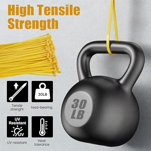 Zip Ties, 500pcs Yellow Zip Ties 8 Inch, Plastic Ties Small Zipties Cable Tie Wraps, Multi-Purpose Cable Management Ties, Self-Locking Ziptie for Office and Home(Can bear 30lb) - color: Yellow, size: 8" (500 Pack)