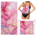 Pink Marble Beach Towel - Microfiber Beach Blanket Backpack 2 in 1 for Travel Adult Camping Holiday 63"x31.5" - color: Abstraction Marble Pink