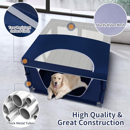 Dog Kitten Playpen with Play Pen Cover for Cat Indoor, 41 x41 x25.5 Puppy Playpen for Small Pet with See-Through Topper Proof Enclosed Door Dog Pen, Sturdy Warm Protable Play Pen for Cat - color: Royal Blue, style: 41'x41'x25.5' with Cover
