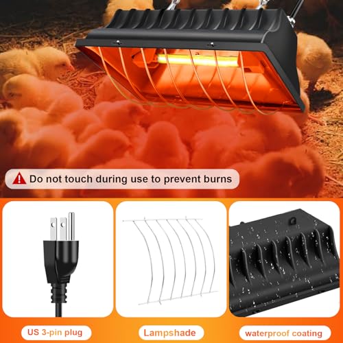 Chicken Coop Heating Lamp Brooder 250W, Adjustable Heating Temperature and Hanging Height, with Aluminum Alloy Lampshade, Suitable for Poultry Indoor Heater (Black)