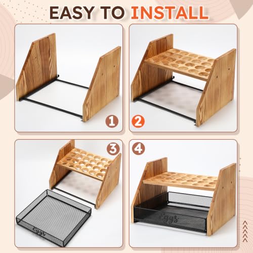 LemonRoad Wooden Egg Holder Fresh Egg Holders with Wire Basket Organizer for Countertop 24+60 Eggs Rustic Kitchen Organizer Basket for Gathering Fresh Chicken/Duck/Quail/Turkey Eggs (Wood Color) - color: Wood Color
