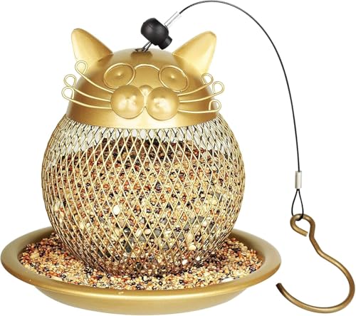 Cedar Alpha Cat Grandpa Wild Bird Feeder Squirrel Proof Hanging Bird Feeder for Outside, Peanut and All Kinds of Seeds,Yard Garden Decor,Set of 2, Color: Gold