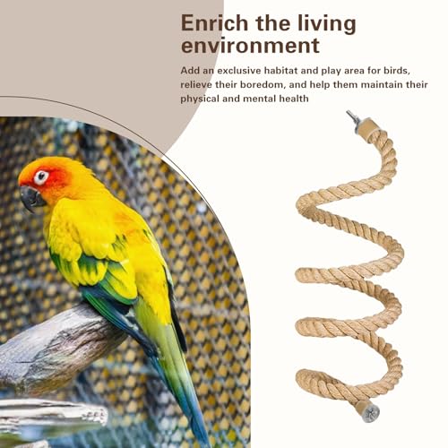 Bird Rope Perch for Parrots,Bird Cage Climbing Rope Toys Accessories | Bendable Climbing,Bendable Natural Jute Boing with Pine Wood and Stainless Steel Mount,Parakeet Lovebirds(4.9 feet Jute)