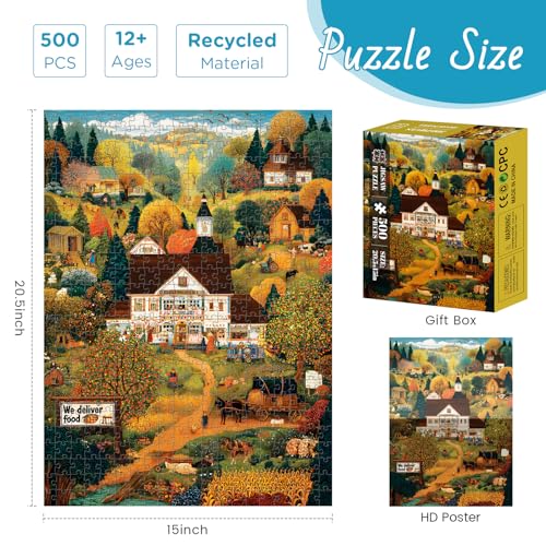 500 Pieces Puzzle for Adults, Harvest Farm and Mountain Jigsaw Puzzle - style: Warmth Mountain