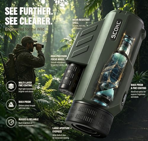 Waterproof Monocular Telescope | Lightweight with Travel Bag, Compact, 12X Magnification, Wide Field of View for Bird Watching, Hunting, Hiking, Camping (12x32, Army Green) - color: army green