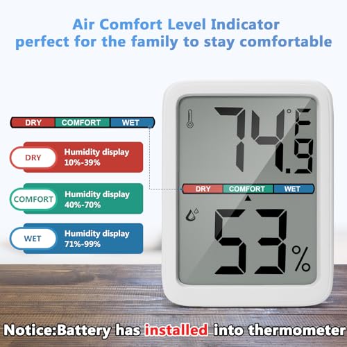 Digital Thermometer Hygrometer, Large LCD Screen Room Thermometer Temperature, Wall Thermometer Humidity Indoor with High Accuracy, Suitable for Greenhouse, Home and Office Measuring Devices