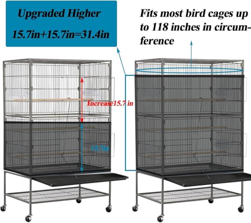 ASOCEA 2 Pack Bird Cage Seed Catcher, Parrot Parakeet Macaw African Grey | Two nylon skirts let you wash one while using the other on parrot or macaw cages without daily cleaning gaps - color: Black & White