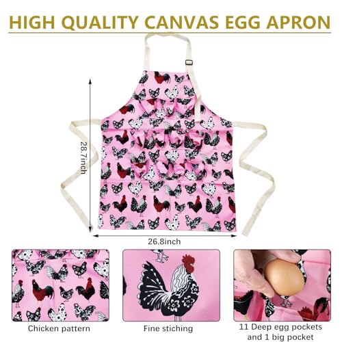 2 Pcs Egg Collecting Apron Chicken Gathering Basket with 7 Pouches Fresh Egg Holding Apron with 11 Pockets - color: Pink Type 02