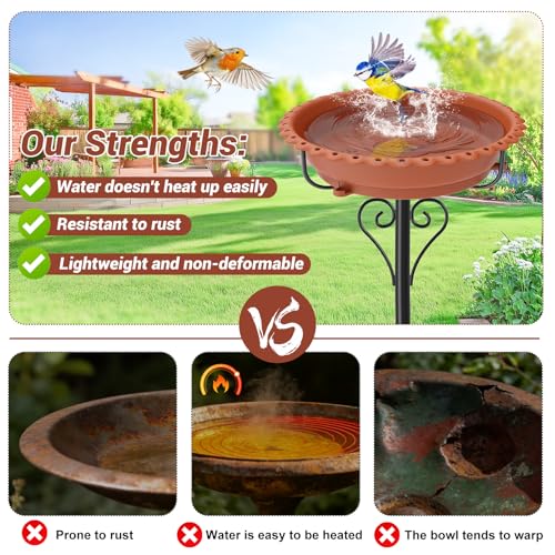 Bird Bath for Outside,12" Plastic Removable Bowl,Brown | Heavy Duty Metal 5 Prongs Base,Easy CLean,Weather-Resistant,Rust-Proof,40" Freestanding Birdbath for Garden Patio Yard Lawn - color: Brown-Freestanding