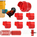 Chicken Feeder No Waste, 6 Ports Automatic Poultry Feeder with Covers & Hole Saw, Rain Proof Chicken Feeder Port for Buckets, Bins & Barrels - color: Red