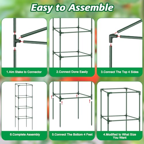 3Pack Tomato Cages for Garden,Square Tomato Plant Cage Support Heavy Duty Pole 57*15.4*15.4 Inches,Steel Plant Tower Stakes,Cherry Tomato Trellis Cucumber for Climbing Vegetables Flowers Fruits-Green - color: Tomato Cages-Green