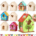 Outus 12 Pcs 5 × 7 Inch DIY Wooden Birdhouse Kit for Kids, Art Painting Bird House Craft Kit Unfinished Bird House Craft for Easter, Kids with Butterfly Sticker Gift 4 Shapes Summer Arts (Exquisite) - style: Exquisite