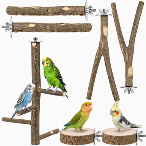 Novabright 6 Pack Natural Wood Bird for Cage Perches Wooden Parrot Stand with Fork Toys Hanging Multi Branch Platform Hanging Grapevine Parrot Perch for Parakeets Budgies Pet Bird Accessories