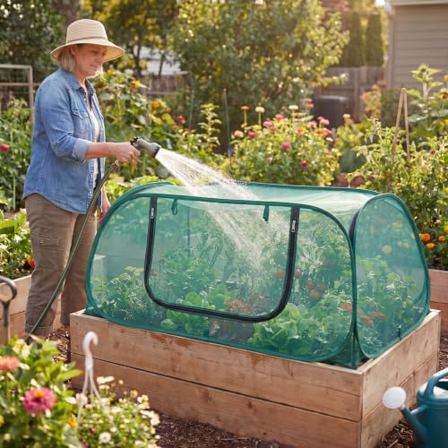 SATINIOR 3 Pack Garden Bed Cover 30% Sunblock Shade Cloth with Metal Anchoring Spikes 45"x22"x16" Mesh Netting Tent Crop Cage for Raised Bed Protects Plants Against Birds and Small Animals