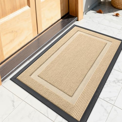 OLANLY Front Door Mat 23.5x15.5, All-Season Heavy-Duty Rubber Doormat | Beige, Absorbent, Stain and Fade Resistant, Waterproof Non-Slip Backing, Low-Profile Indoor Outdoor Floor Mat for Entryway - color: Beige, size: 23.5" x 15.5"