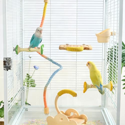 Apple Shape Parrot Perch Stand Ceramic Beak Grinding Stone Toy for Nail Trimming - Cage Accessories for Parrot, Budgie, Cockatiel, Lovebird, Other Small Medium Birds (Green)