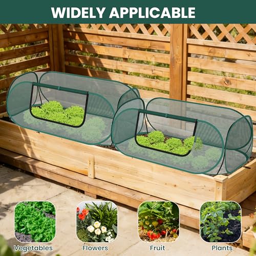 2-Pack Raised Garden Bed Covers, 45" x 22" x 17" Mesh Crop Cage, Pop-Up Plants Cover with 30% Shade Cloth for Seedlings Vegetables Fruits Flowers, Protects Against Birds Animals Pests with 16 Stakes - color: 2Pack-Green