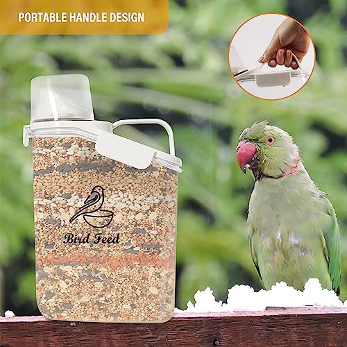 Bird Seed Storage Container Portable-3 Qt/2.8 L Clear Plastic Pet Food Container-with Measuring Cup,Airtight Wild Bird Seed Dispenser for Storing Sunflower Seed|Squirrel proof|BPA Free-White - color: White(Bird)
