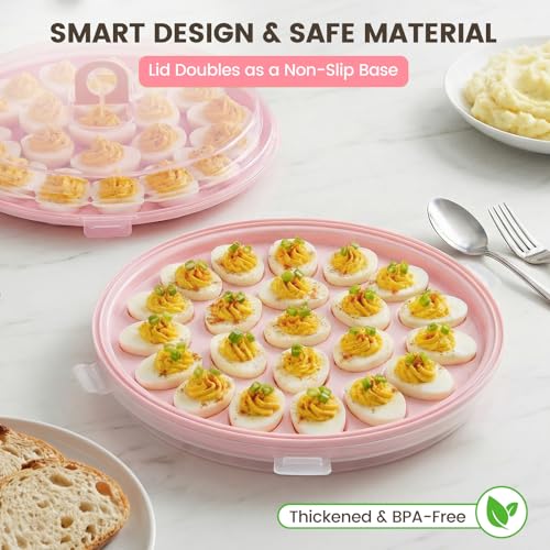 HANSGO Deviled Egg Containers with Lid, 3 PCS Deviled Egg Platter Carrier | Deviled Egg Trays with 66 Slots for Party, Home Kitchen, Easter, Thanksgiving and Other Festival, Pink - color: 3pcs Pink