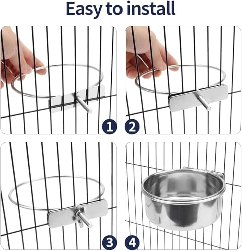 12 Pcs Stainless Steel Bird Food Bowls, 10 oz Bird Water Bowls with Clamp Holders, Parrot Cage Coop Feeders for Cockatiel Conure Budgie Parakeet Macaw (12PC-10oz Stainless Steel Bowl) - color: 12PC-10oz Stainless Steel Bowl