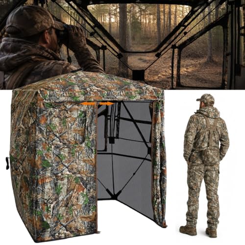 Hunting Blind See Through, Pop Up Ground Deer Blind, Large Door | 270/288/360 Degree See Thru, 1/2/3/4 Person Hunting Camouflage Tent, With/Without floor, Swing/Diamond/Horizontal Door Design - size: 3-4 Person, style: 270°/Horizontal Door