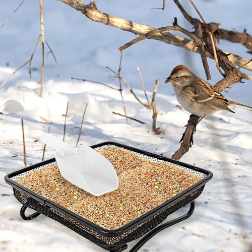 3 Pcs Platform Bird Feeder with Scoop, 6.7 x 6.7 x 2.2 in Ground Bird Feeder Tray Metal Square Squirrel Feeders Rust Resistant Mesh Seed Tray for Outside Wild Birds Dove | 6.7 x 6.7 x 2.2 in Rust Resistant Mesh Seed Trays For Wild Birds, Doves, Squirrels,