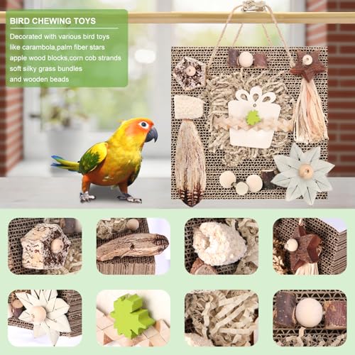 Kyouki Bird Toys, Parakeet Toys, Parrot Toy, Conure Hanging Chewable Cardboard Foraging Toys Suitable for Budgies, Cockatiels, Lovebirds, Sun Conures - and Other Small/Medium Parrots (Large) - size: Large