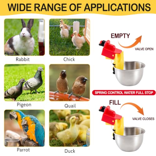 8 Pack Heavy Duty Auto Fill Metal Chicken Waterer Cups, Stainless Steel Freeze Leak Proof Poultry Rabbit Watering System Fits 5 Gallon Bucket and 3/8'' Hole Saw(Round Style) - style: Round Style