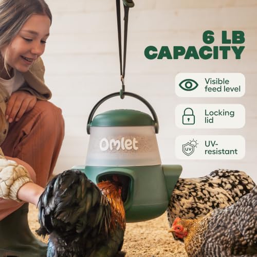 Omlet No Waste Chicken Feeder for Coop | Anti-Spill Poultry Feeder with 3 Feeding Ports | Hanging or Free Standing | Weatherproof | 6lb - size: 6lb