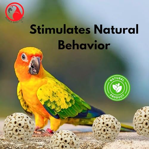 Bonka Bird Toys 2354 Pk4 Small Sola Atta Ball, 1.75"-2" Diameter, Soft Natural Sola Plant Material, Ideal Chew and Foot Toy for Conures, Ringnecks, Parakeets and Similar Breed Sizes - size: Pack 4