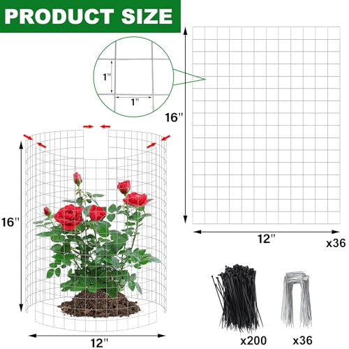 winemana 12 Set Plant Protectors from Animals, Plant Cages for Outdoor | 36 Pcs 16x12 IN Metal Wire Plant Protector with Stakes Nylon Ties to Keep Rabbit Chicken Away from Tomato Flower Vegetables - color: Silver, size: 16 IN x12 IN
