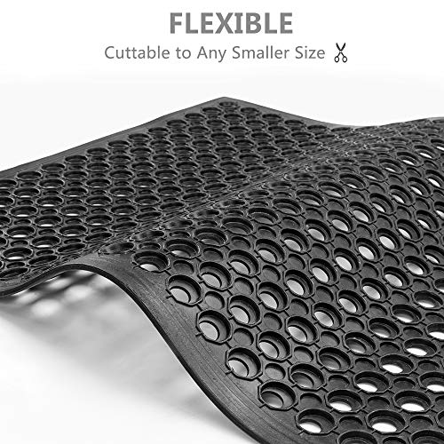 ROVSUN Rubber Floor Mat with Holes, 36''x 60'' Anti-Fatigue/Non-Slip Drainage Mat, for Industrial Kitchen Restaurant Bar Bathroom Utility Garage Pool Entry Door Mat, Indoor (36''x 60'' Black 2Pcs)