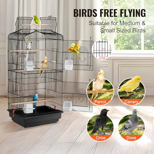 VEVOR 41-inch Open Top Large Parrot Bird Cage, Hanging Bird Cage for Parakeets Finches Canaries Lovebirds Cockatiels Budgies Small Quaker Conures Travel Pet Flight Birdcage with Swing and Perch - size: 18.0"L x 14.0"W x 36.4"H