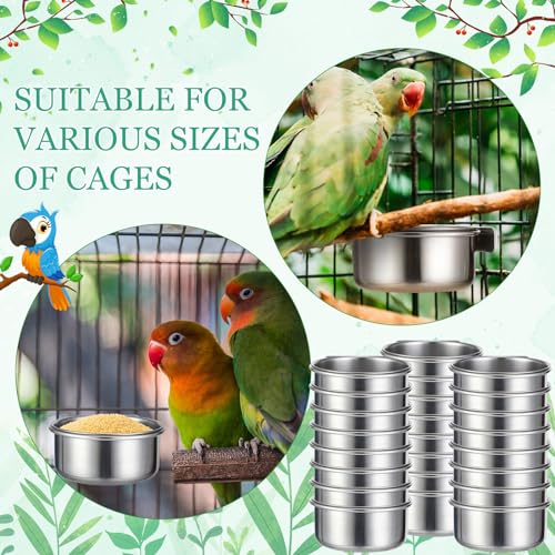 24 Pcs Stainless Steel Parrot Food Bowls Bulk 10 oz Bird Feeding Dish Cups for Cages Bird Bowls with Clamp Pet Water Feeders Cage Accessories for Parakeet Parrot Budgie Rabbit Chicken