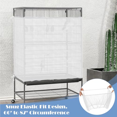 Trinkrittey Large Bird Cage Seed Catcher, 31 x 118 inches Adjustable Large Bird Cage Cover Elastic Band Mesh Cages Cover Skirt Nylon Mesh for Parakeet Parrot Cages