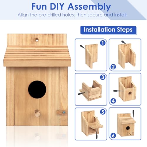 2 Pack Bird Houses for Outside,Garden Bird Houses for Outdoor,Wooden Birdhouses Kits for Bluebird Finch Swallow Wren Chickadee Assembly Required