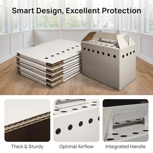 15 Pack Cardboard Pet Carrier Box for Small Pets, 11 x 8 x 6 Inch Disposable Corrugated Small Animals Travel Box with Ventilation & Handle for Chickens, Chicks, Birds, Hamsters & Reptiles
