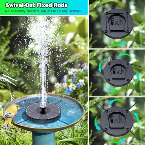 SZMP 3.5W Glass Solar Fountain with Swivel-Out Fixed Rods, Solar Bird Bath Fountains with LED Lights and 2000mAh Battery, 7 Nozzles, Outdoor Solar Water Fountain Pump for Garden, Pool, Pond (Black) - color: Black
