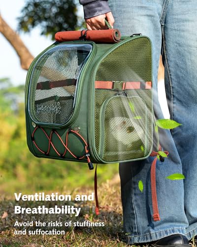 Pecute Kids Cat Backpack with Bubble Window, for Cats up to 8.8 lbs, Green | Sturdy & Safe, Safety Lock, Breathable Mesh, Stress-Relief Shade, Comfortable & Portable for Travel/Vet Visits/Camp - color: Green