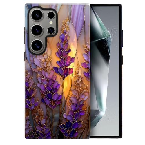 Compatible with Samsung Galaxy S23 Ultra Case,Glossy Case All-Round Protection Shockproof Anti-Scratches TPU Cover,Cases for Man Woman-Stained Glass Lavender in Bloom - color: Stained Glass Lavender in Bloom, size: Galaxy S23 Ultra