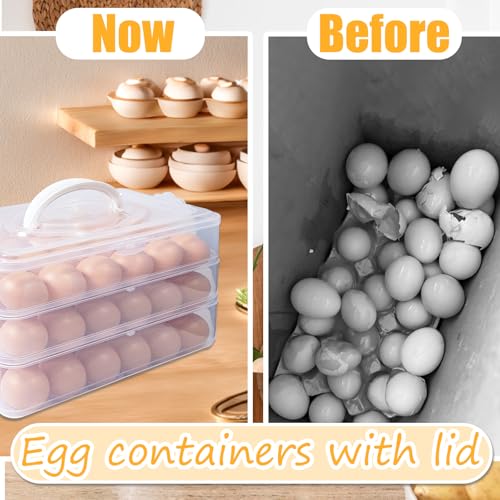 Jgalnim 3 Layer Deviled Egg Trays Containers with Lid,Plastic Refrigerator Egg Carrier with Handle for 72 holes,Clear Storage Platter for Portable Devil Egg,Easter Thanksgiving - style: 3 layer 72eggs