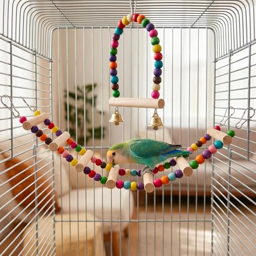 2 Pcs Bird Ladder Set, Bird Cage Ladder for Cage with 7 Steps Ladder and Small Swing, Parakeet Cage Accessories, Bird Climbing Ladder and Playground Accessories