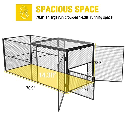 Aivituvin 71" Chicken Coop Run Extension Metal Frame with Perches, Outdoor Rabbit Run Duck House Enclosure with Detachable Door - size: 70.9"L x 29.1"W x 28.3"H