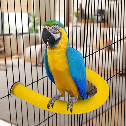 Rypet U-Shaped Large Parrot Perch, Quartz Bird Perch for Cage(Yellow XL) | Safe Chew & Rest Perch for Large Birds, Durable Non-Toxic Cage Accessory, for Parakeets Cockatiels Conures Macaws - color: Yellow, size: X-Large