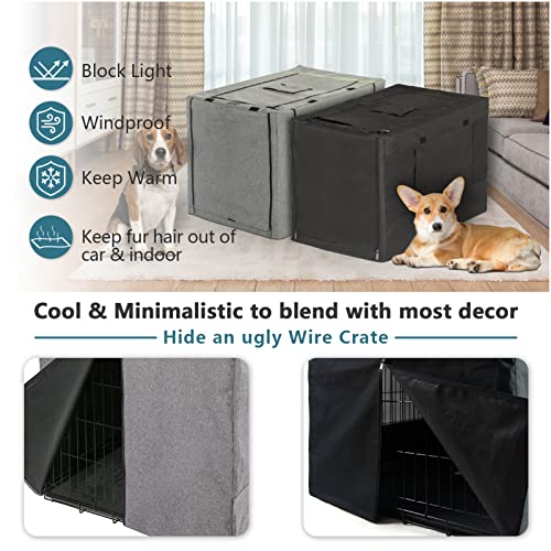 PETSFIT Crate Cover for Wire Dog Crate(30in/36inch/42inch), Single Door/Double Doors, Mesh Window, Flap On The Top and Back is Detachable, Dog Kennel Cover Black 30inch - size: 30.5"L x 19.5"W x 21.5"H