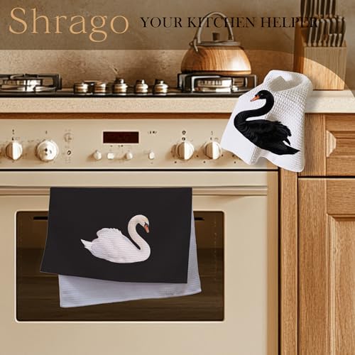 Vintage Swan Kitchen Towels, Rustic Farmhouse Swan Dish Tea Towels for Kitchen, Black and White Elegant Animal Decorative Hand Towel for Bathroom Decor, 16x24 Inch Set of 2 - color: White Swan