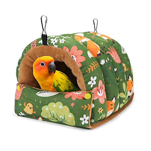 Wontee Bird Nest House Winter Warm Snuggle Hut Bird Bed Hanging Hammock for Parrots Budgies Parakeets Caique Senegal Cockatiels Conures (Large, Green) - color: Green, size: Large