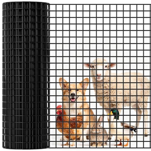 Black PVC Coated Chicken Wire Fencing, 1/4 Inch Mesh, 48 Inch x 100 Foot, 23 GA Welded Wire Hardware Cloth Roll, Heavy Duty Farm & Ranch Garden Border Fence, Poultry Netting, Animal Barrier - size: 48inx100ft 1/4inch