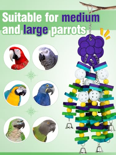 Large Bird Parrot Toys for Cockatoos African Grey Macaws Amazon Parrots | MEWTOGO, Brightly Colored, Appealing to Birds, Natural Wood, Bird Gifts, Grape Style - color: Purple