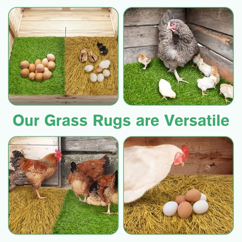 Hamiledyi 6 Pcs Chicken Nesting Pads Artificial Grass Rug Carpet Synthetic Turf Mat 12"x12" Washable Chicken Coop Bedding Laying Garden Lawn Indoor/Outdoor Bedding for Chicken Hen(Green and Brown) - size: 3pcs Green and 3pcs Brown